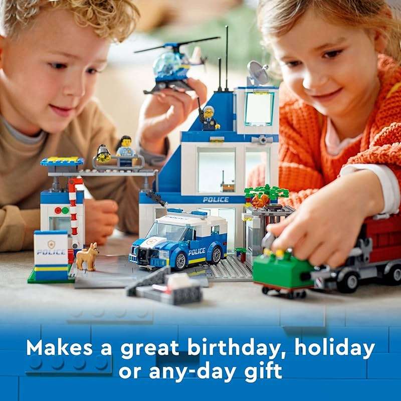LEGO City Police Station with Van, Garbage Truck & Helicopter Toy 60316, Gifts for 6 Plus Year Old Kids, Boys & Girls with 5 Minifigures and Dog Toy - Image 6
