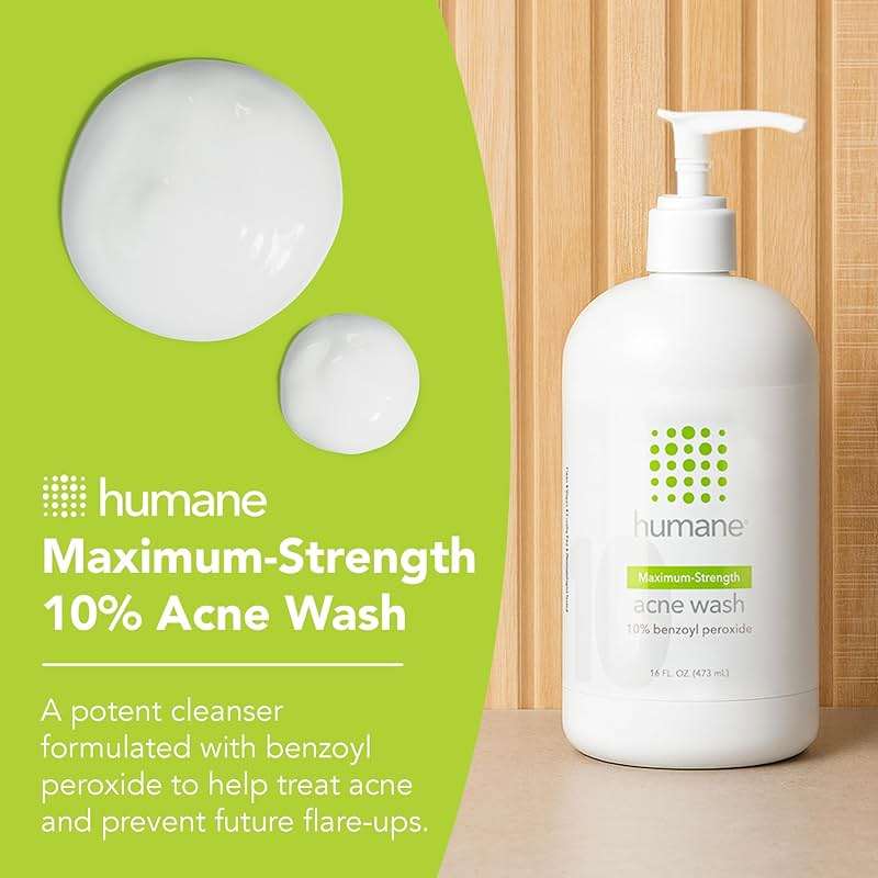 humane Benzoyl Peroxide Acne Body Wash - 10% Maximum-Strength Face, Skin, Butt, and Back Acne Treatment - 16 Fl Oz - Dermatologist-Tested Non-Foaming Acne Face Wash Cleanser - Vegan, Cruelty-Free - Image 2