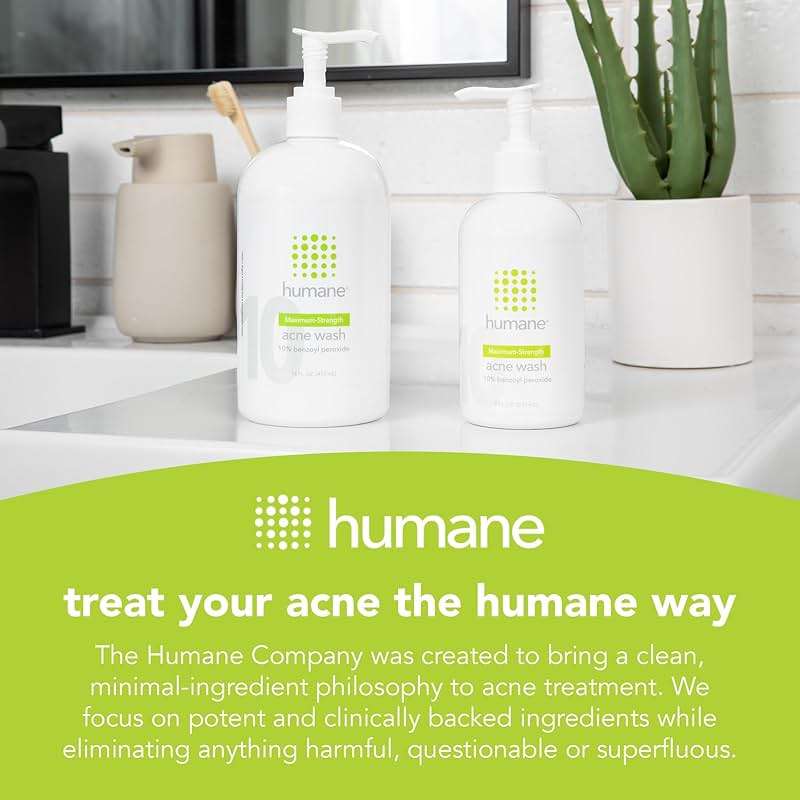 humane Benzoyl Peroxide Acne Body Wash - 10% Maximum-Strength Face, Skin, Butt, and Back Acne Treatment - 16 Fl Oz - Dermatologist-Tested Non-Foaming Acne Face Wash Cleanser - Vegan, Cruelty-Free - Image 6