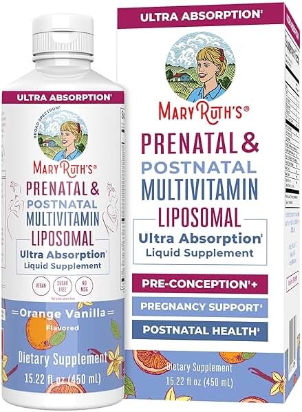 MaryRuth’s Prenatal & Postnatal Multivitamin Liposomal | Preconception & Pregnancy | Prenatal Vitamins for Women with Folate Choline Omega 3 DHA | Vegan | Sugar Free | Gluten Free | 30 Servings - Product Image