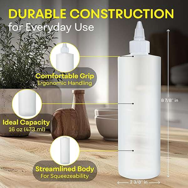 BRIGHTFROM Condiment Squeeze Bottles, 16 OZ Empty Squirt Bottle with Twist Top Cap, Leak Proof - Great for Ketchup, Mustard, Syrup, Sauces, Dressing, Oil, Arts and Crafts, BPA FREE Plastic - 2 PACK - Image 2