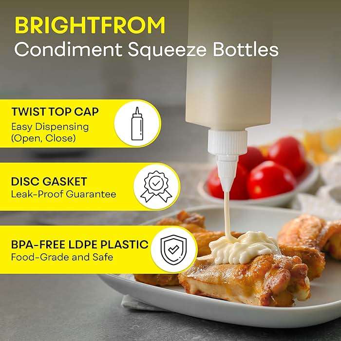 BRIGHTFROM Condiment Squeeze Bottles, 16 OZ Empty Squirt Bottle with Twist Top Cap, Leak Proof - Great for Ketchup, Mustard, Syrup, Sauces, Dressing, Oil, Arts and Crafts, BPA FREE Plastic - 2 PACK - Image 3