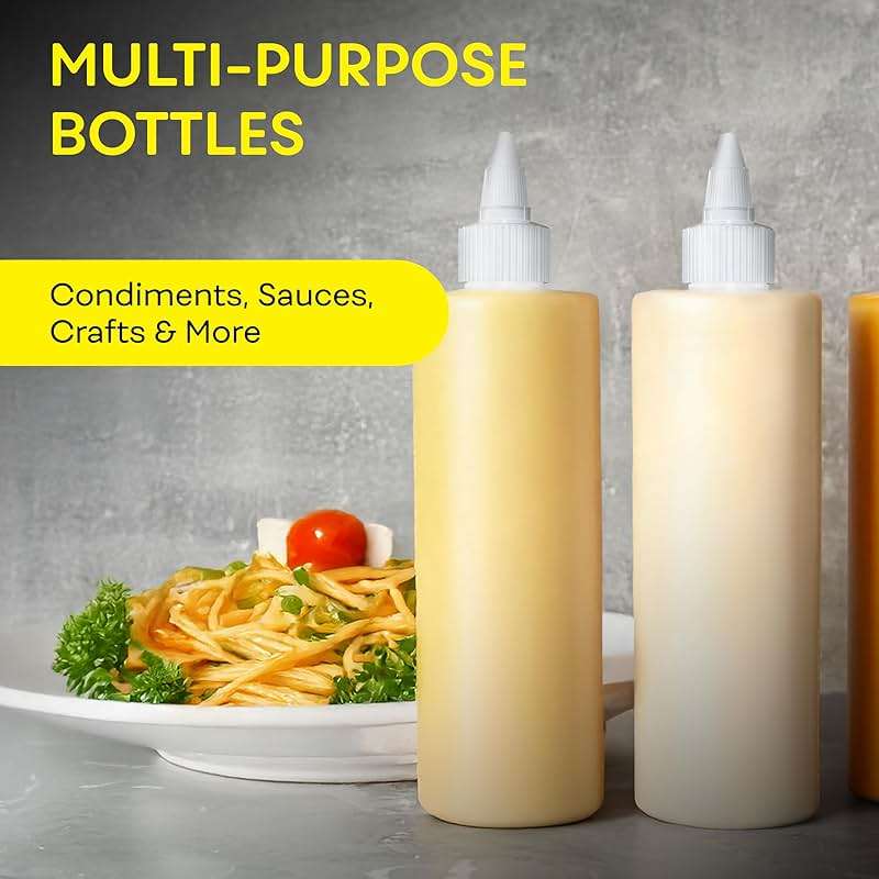 BRIGHTFROM Condiment Squeeze Bottles, 16 OZ Empty Squirt Bottle with Twist Top Cap, Leak Proof - Great for Ketchup, Mustard, Syrup, Sauces, Dressing, Oil, Arts and Crafts, BPA FREE Plastic - 2 PACK - Image 4
