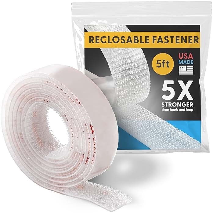Industrial Strength 1" x 5ft Clear Scotch Self Mating Reclosable Fasteners, Stick-On Adhesive, No Tools Needed, Home Decor, Classroom, Office, Cars, Indoor-Outdoor Waterproof Compatible with SJ3560 - Product Image