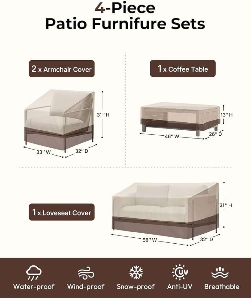 loriano Patio Furniture Cover Set, 4 Piece Outdoor Furniture Cover Waterproof, 600D Heavy Duty Lawn Patio Set Covers - Image 2