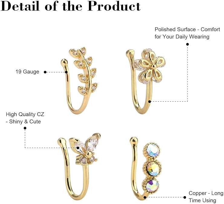 CrazyPiercing Fake Nose Ring CZ African Nose Cuffs Gold/Silver/Rose Gold Faux Septum Nose Rings Clip on Nose Jewelry for Woman Non Pierced Jewelry - Image 2