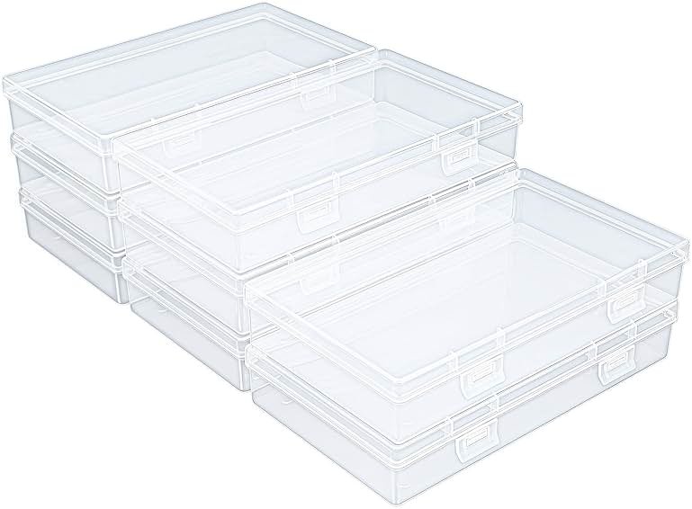 Thintinick 8 Pack Rectangular Clear Plastic Storage Containers | 6.5 x 3.74 x 1.18 inch, Hinged Lid, For Beads and Small Craft Items - Product Image