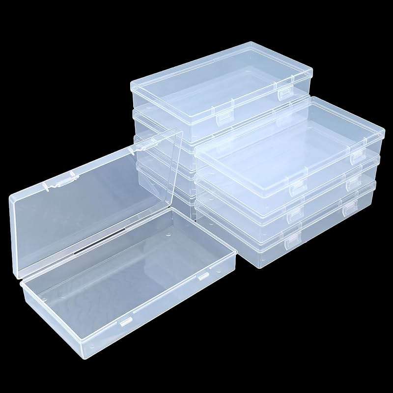 Thintinick 8 Pack Rectangular Clear Plastic Storage Containers | 6.5 x 3.74 x 1.18 inch, Hinged Lid, For Beads and Small Craft Items - Image 5