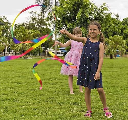 dervea 20 Pack Ribbon Dancing Wands Party Favors for Kids, Rainbow Birthday Decorations, Princess Party Supplies, Girls Party Games, Gymnastics Goody Bag Stuffers (Rainbow) - Image 2