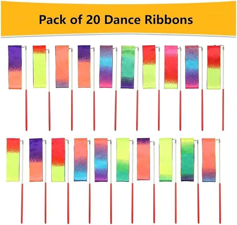 dervea 20 Pack Ribbon Dancing Wands Party Favors for Kids, Rainbow Birthday Decorations, Princess Party Supplies, Girls Party Games, Gymnastics Goody Bag Stuffers (Rainbow) - Image 4
