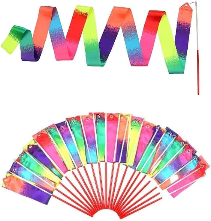 dervea 20 Pack Ribbon Dancing Wands Party Favors for Kids, Rainbow Birthday Decorations, Princess Party Supplies, Girls Party Games, Gymnastics Goody Bag Stuffers (Rainbow) - Image 7