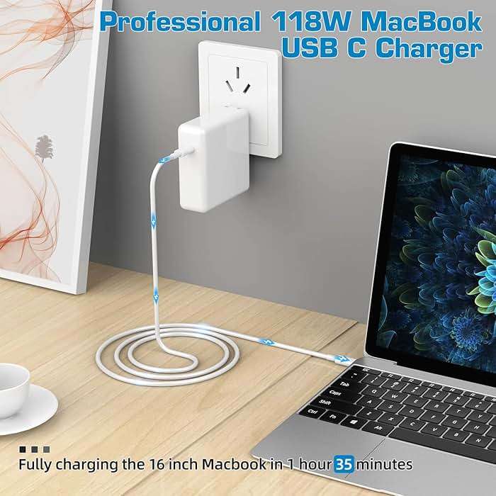 Mac Book Pro Charger - 118W USB C Charger Fast Charger Compatible with MacBook Pro, MacBook Air, M1 M2 M3 M4 M5, iPad pro, Samsung Galaxy and All USB-C Devices, 6.6ft Cable - Image 2