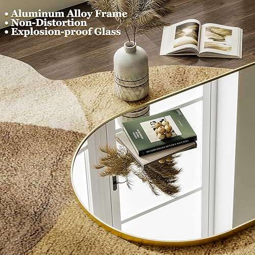 HARRITPURE 64"x21" Arched Full Length Mirror Free Standing Leaning Hanging Mounted Mirror Aluminum Frame Modern Simple Home Decor for Living Room Bedroom Cloakroom, Gold - Image 4