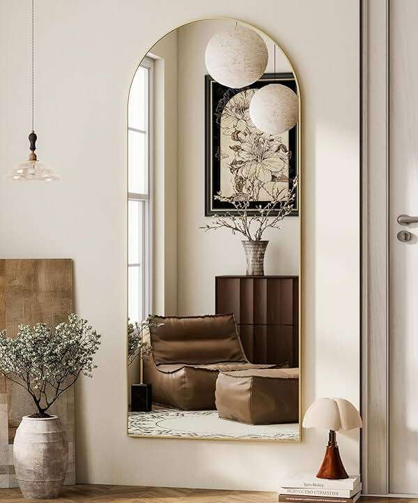 HARRITPURE 64"x21" Arched Full Length Mirror Free Standing Leaning Hanging Mounted Mirror Aluminum Frame Modern Simple Home Decor for Living Room Bedroom Cloakroom, Gold - Image 6