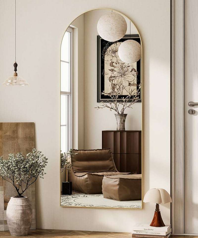 HARRITPURE 64"x21" Arched Full Length Mirror Free Standing Leaning Hanging Mounted Mirror Aluminum Frame Modern Simple Home Decor for Living Room Bedroom Cloakroom, Gold - Image 6
