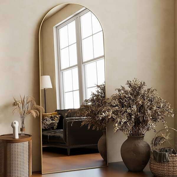 HARRITPURE 64"x21" Arched Full Length Mirror Free Standing Leaning Hanging Mounted Mirror Aluminum Frame Modern Simple Home Decor for Living Room Bedroom Cloakroom, Gold - Image 7
