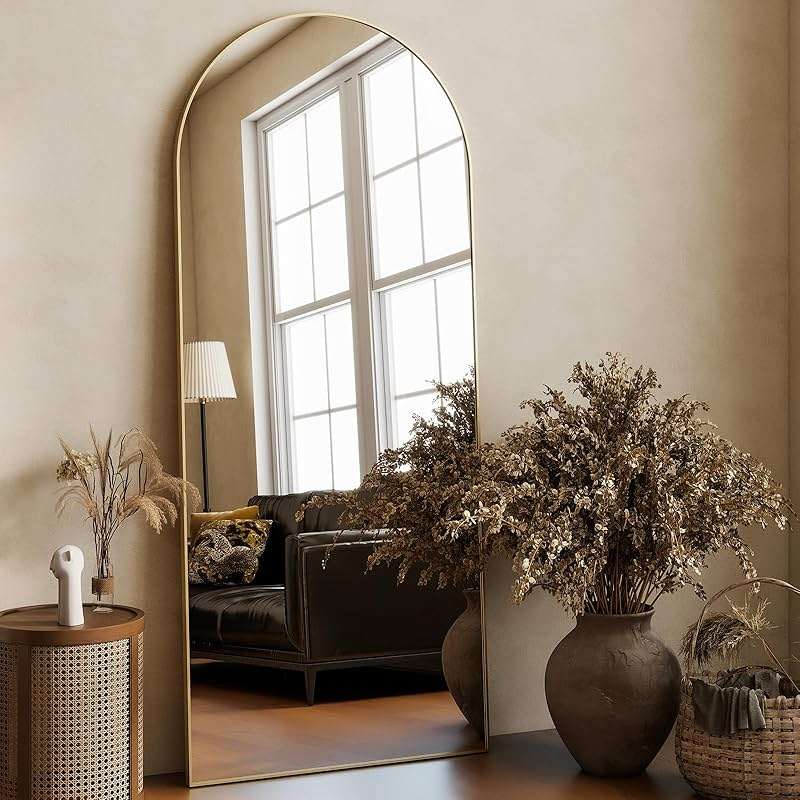 HARRITPURE 64"x21" Arched Full Length Mirror Free Standing Leaning Hanging Mounted Mirror Aluminum Frame Modern Simple Home Decor for Living Room Bedroom Cloakroom, Gold - Image 7