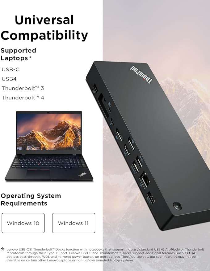 Lenovo ThinkPad Universal Thunderbolt 4 Dock, 4 Displays, Dynamic Power Charging up to 100W, Black - Image 4