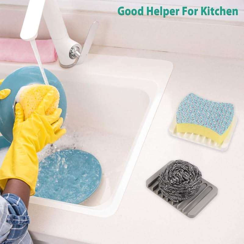 3PCS Self Draining Soap Holder, Premium Silicone Soap Dish, Soap Saver for Shower, Bathroom, Kitchen, Bath Tub, Sponges,Keep Soap Bars Dry Clean,Easy Clean,Extend Soap Life (Grey) - Image 2