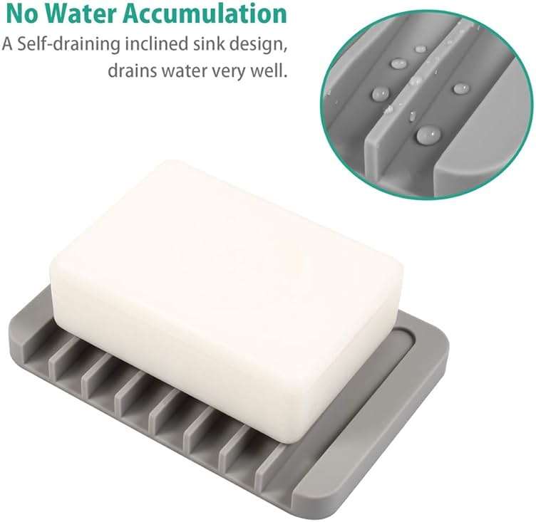 3PCS Self Draining Soap Holder, Premium Silicone Soap Dish, Soap Saver for Shower, Bathroom, Kitchen, Bath Tub, Sponges,Keep Soap Bars Dry Clean,Easy Clean,Extend Soap Life (Grey) - Image 6