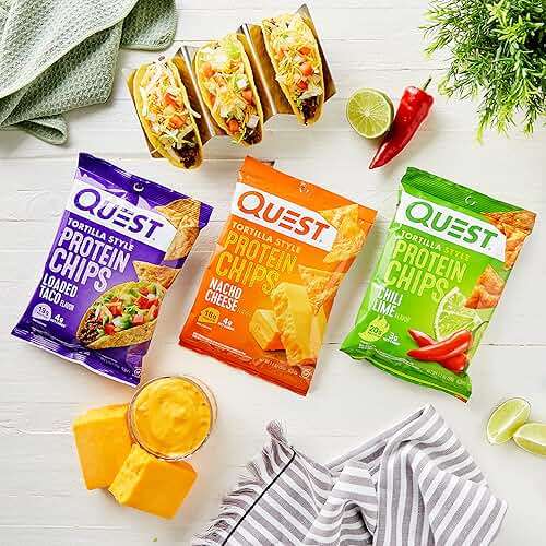 Quest Nutrition Tortilla Style Protein Chips Variety Pack, Chili Lime, Nacho Cheese, Loaded Taco, Low Carb, High Protein, Gluten Free, 1.1 oz (Pack of 12) - Image 5