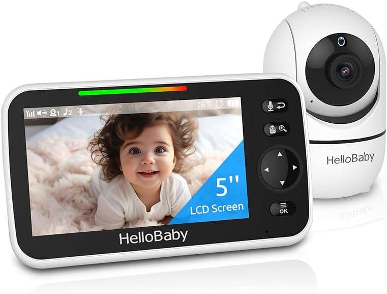 HelloBaby No WiFi Baby Monitor 5" Screen 30-Hour Battery Pan-Tilt-Zoom Video Upgrade with Camera and Audio, Night Vision, VOX, 2-Way Talk, 8 Lullabies and 1000ft Range, HB6550 - Image 1