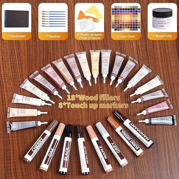 Wood Floor Scratch Repair - Set of 39 - Hardwood Floor Repair Kit Wood Filler Putty, Wood Markers Furniture Repair Kit Touch Up Pens for Scratch Stain Hole, Restore Laminate Vinyl Veneer Cabinet - Image 3