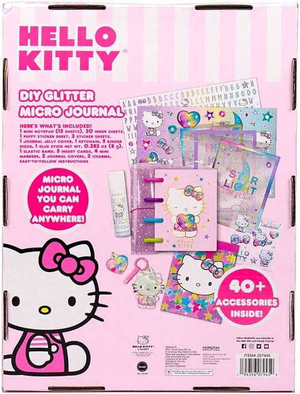 Hello Kitty DIY Glitter Micro Journal by Horizon Group USA, 40+ Stationery Accessories Including Hello Kitty Stickers, Surprise Keychain, Interchangeable Binder Discs, Squishy Glitter Cover & More - Image 7