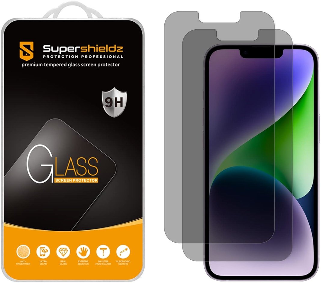 Supershieldz (2 Pack) (Privacy) Anti Spy Screen Protector Designed for iPhone 17e, 16e, 14, 13, 13 Pro (6.1 inch) Tempered Glass, Anti Scratch, Bubble Free - Product Image