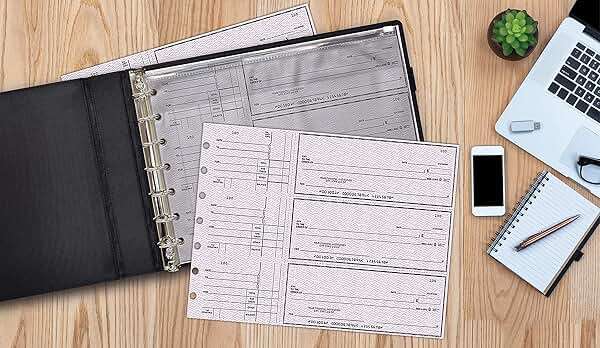 GOLD SEAL 7 Ring Executive Check Binder with Zipper Pouch, Padded Black Textured Premium Leatherette Cover, for 9" x 13" 3 Per Page Business Checks, 600 Check Capacity Checkbook Holder - Image 4