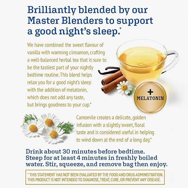 Twinings Superblends Sleep+ Herbal Tea with 1mg Melatonin, Camomile, Cinnamon & Vanilla, Naturally Caffeine-Free, 16 Tea Bags (Pack of 6), 96 Teabags - Image 5