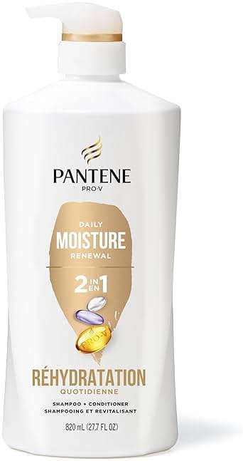 Pantene 2-in-1 Shampoo & Conditioner, Daily Moisture Renewal - Pro-V Nutrients for Dry, Color-Treated, Straight to Curly Hair, 72-Hour Hydration & Softness, 27.7 Oz Each, 2-Pack + Rescue Shot (0.5 Oz) - Image 9