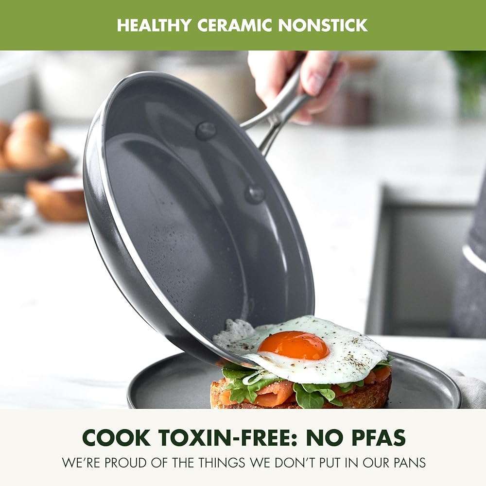 GreenPan Swift Healthy Ceramic Nonstick, 10" Frying Pan Skillet, Stainless Steel Handle, PFAS-Free, Dishwasher Safe, Oven Safe, Black - Image 3