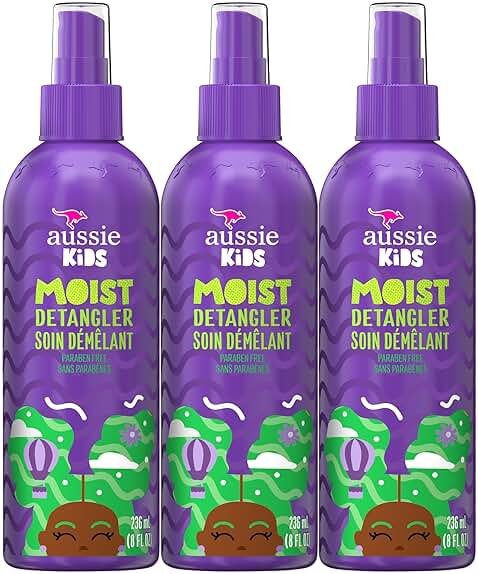 Aussie Kids Moist Detangler Spray, Sulfate & Paraben Free, Moisturizing & Tangle-Free Hair Care for Kids, Cruelty-Free, 8 Fl Oz Each, 3 Pack - Product Image