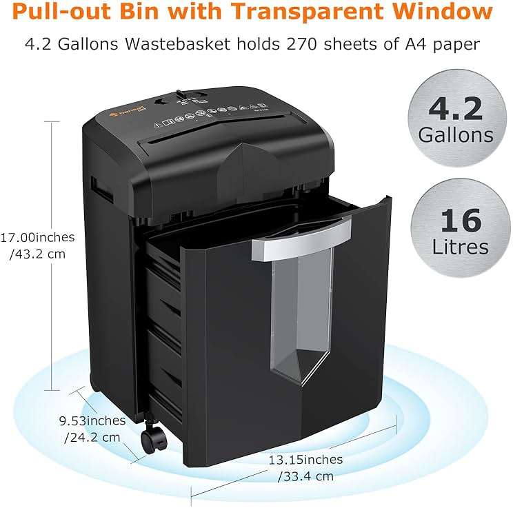 Bonsaii 12 Sheet Micro Cut Paper Shredder | 60-Minute Continuous Run Time | Home Office Heavy Duty Shredder for CD, Credit Card, Mails, Staple, Clip, Jam-Proof System | 4.2 Gal Pullout Bin - Image 4