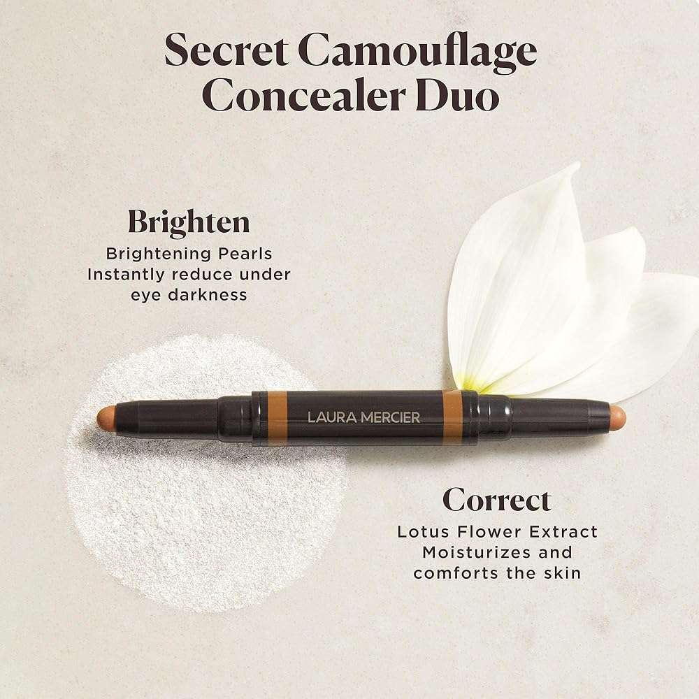 Laura Mercier Secret Camouflage Brighten and Correct Duo, 2-in-1 Face and Under Eye Concealer Stick, Blurs Imperfections and Reduces Appearance of Undereye Dark Circles, Full Coverage - Image 5