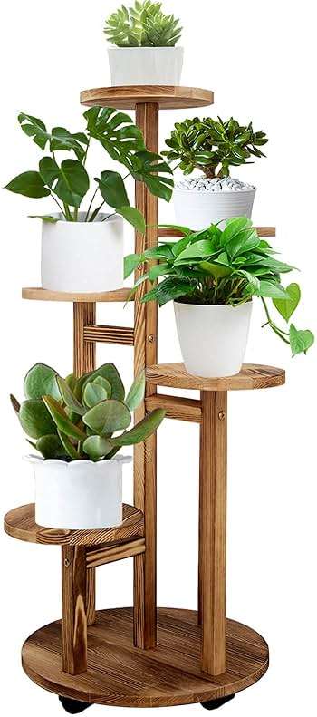 GEEBOBO 5 Tiered Tall Plant Stand for Indoor, Wood Plant Shelf Corner Display Rack, Multi-tier Planter Pot Holder Flower Stand for Living Room Balcony Garden Patio (Walnut) - Image 8