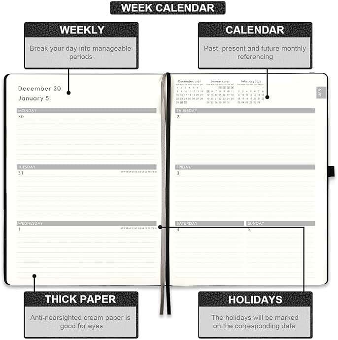 2026-2027 Planner - Weekly & Monthly Planner 2026-2027 with Pen Loop, to Achieve Your Goals & Improve Productivity, July 2026 - June 2027, Thick Paper, Inner Pocket, 8.5" x 11" - Black - Image 6