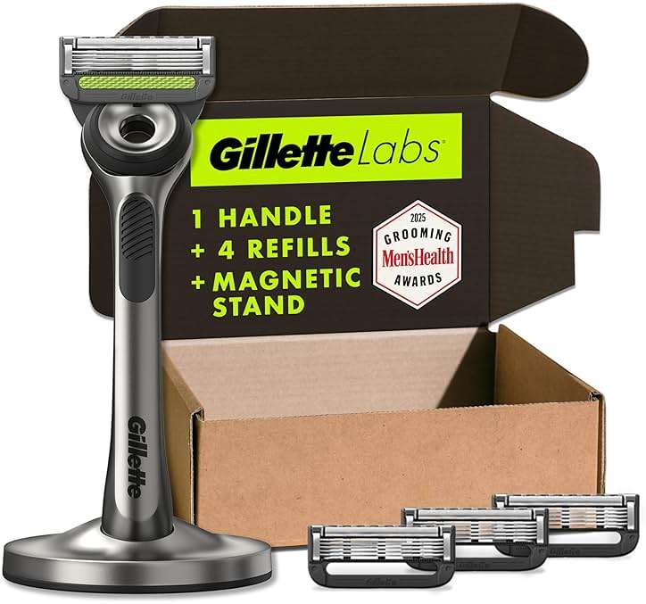 Gillette Labs Razor for Men, 1 Handle, 4 Blade Refills, Magnetic Stand - Image 1