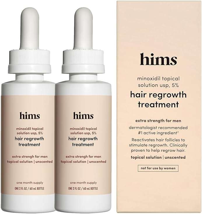 hims Hair Regrowth Treatment - Topical Minoxidil 5% Solution for Men - Extra Strength - Supports Thicker, Fuller Hair - Non-Greasy - Unscented, 2 Pack - Image 1
