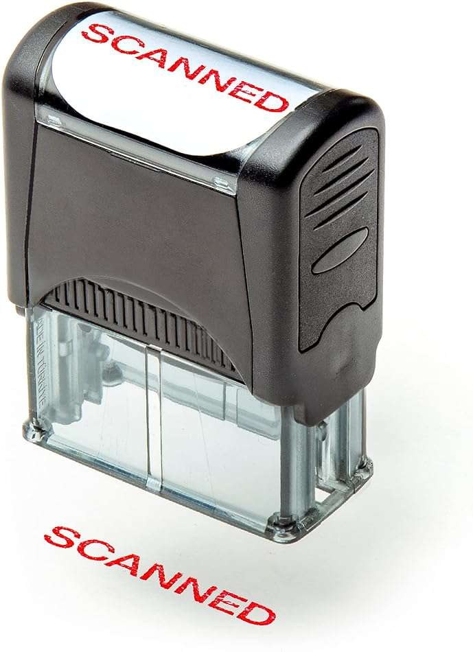 Self Inking Rubber Stamp, Refillable Red Ink Preinstalled - 1.4" x 0.51" X (35 x 8mm) (Scanned) - Image 1