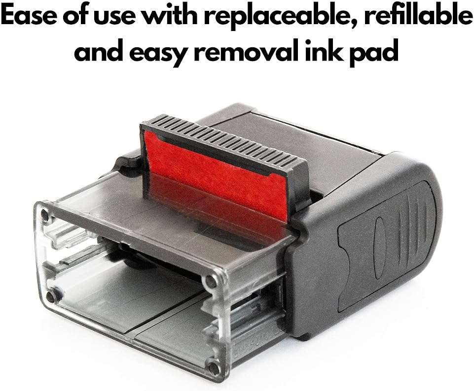 Self Inking Rubber Stamp, Refillable Red Ink Preinstalled - 1.4" x 0.51" X (35 x 8mm) (Scanned) - Image 2