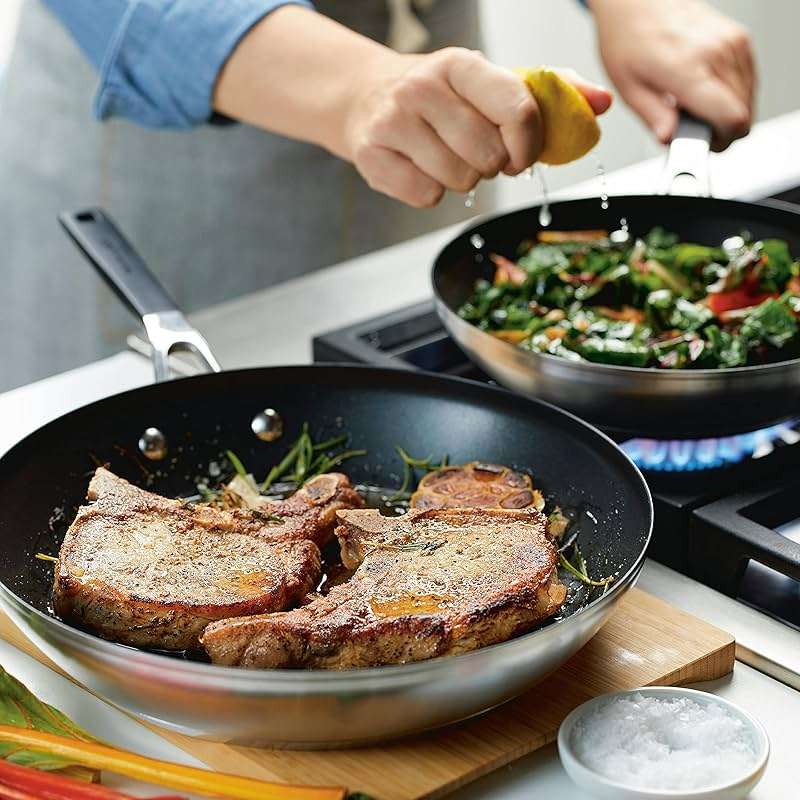KitchenAid Stainless Steel Nonstick Frying Pans/Skillet Set, 9.5 Inch and 12 Inch - Brushed Stainless Steel - Image 2