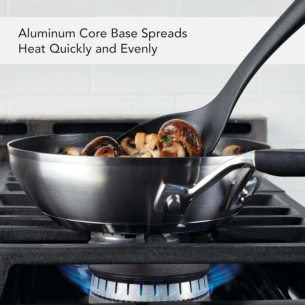 KitchenAid Stainless Steel Nonstick Frying Pans/Skillet Set, 9.5 Inch and 12 Inch - Brushed Stainless Steel - Image 5
