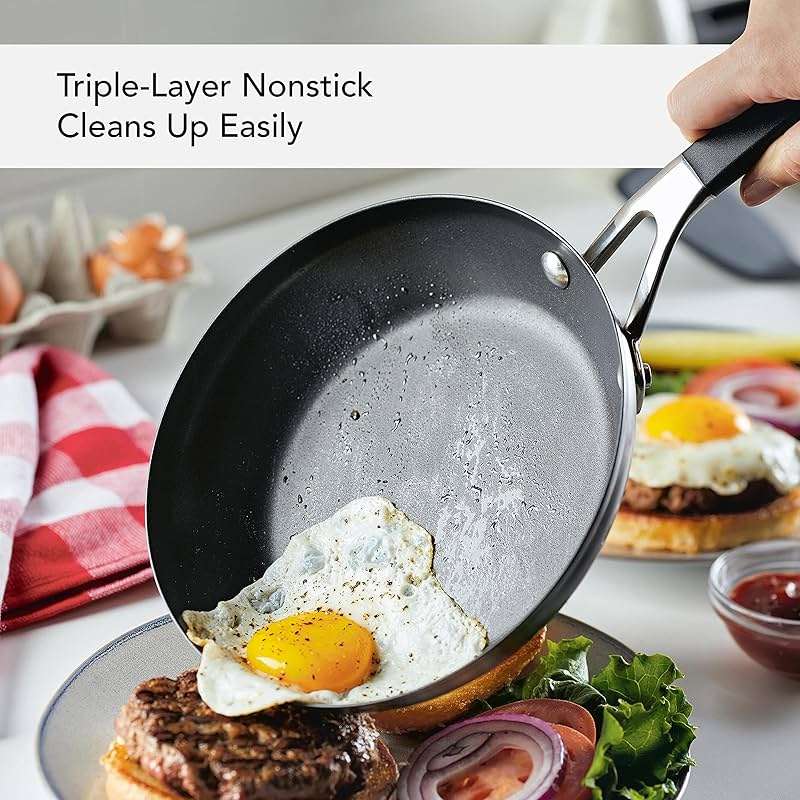 KitchenAid Stainless Steel Nonstick Frying Pans/Skillet Set, 9.5 Inch and 12 Inch - Brushed Stainless Steel - Image 6
