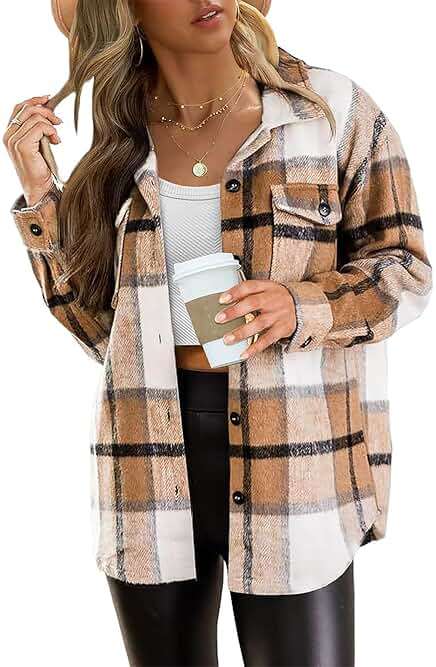 AUTOMET Shackets for Women Plaid Flannel Shirts Fall Winter Jackets Cute Tops Trendy Western Cowgirl Outfits Girls Coats - Image 1