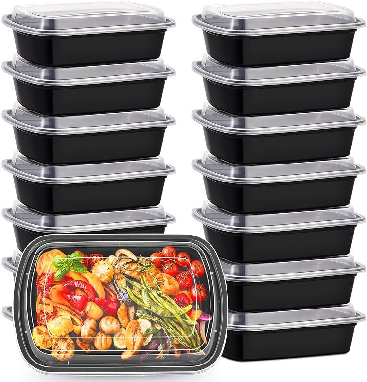 Kitch’nMore 38oz Meal Prep Containers, Extra Large &Thick Food Storage Containers with Lids, Reusable Plastic,Disposable Bento Box,Stackable,Microwave/Freezer/Dishwasher Safe, BPA Free (30Pack) - Product Image