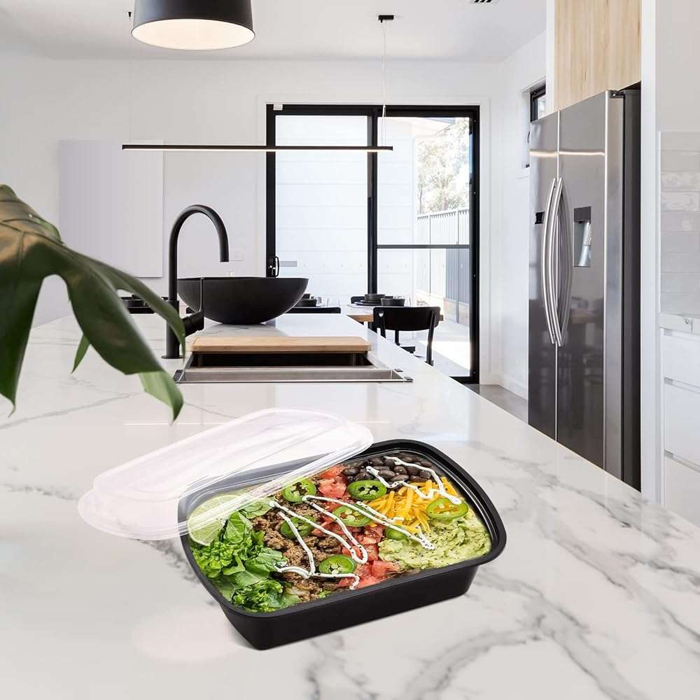 Kitch’nMore 38oz Meal Prep Containers, Extra Large &Thick Food Storage Containers with Lids, Reusable Plastic,Disposable Bento Box,Stackable,Microwave/Freezer/Dishwasher Safe, BPA Free (30Pack) - Image 2