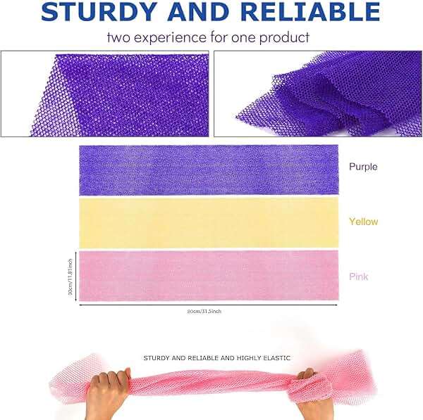 UJFQBH 3 Pieces African Bath Sponge African Net Long Net Bath Sponge Exfoliating Shower Body Scrubber Back Scrubber Skin Smoother,Great for Daily Use (Pink,Yellow,Purple) - Image 4