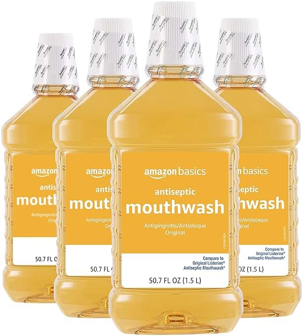 Amazon Basics Antiseptic Mouthwash, Original Flavor, Fights Gingivitis, 1.5 Liter, 50.7 ounce (Pack of 4) (Previously Solimo) - Product Image